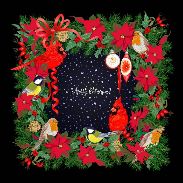 Cardinal bird and Christmas wreath Royalty Free Stock Vectors