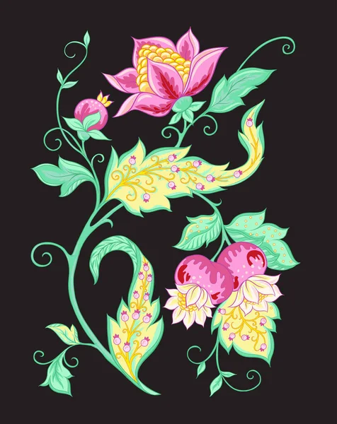 Flores de fantasía, bordado jacobeo tradicional — Vector de stock