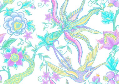 Fantezi çiçekleri geleneksel Jacobean nakışı