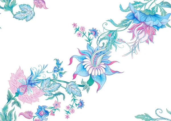 Fleurs fantaisie vintage, style broderie jacobean — Image vectorielle