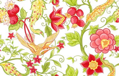 Fantezi çiçekleri, geleneksel Jacobean nakışı.