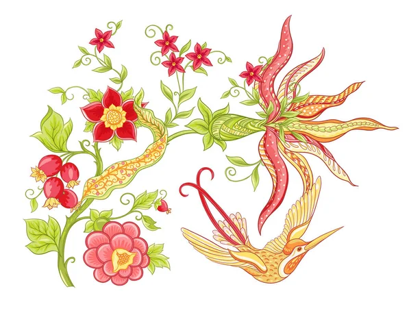 Fleurs fantastiques, broderie traditionnelle jacobéenne — Image vectorielle