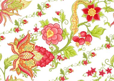 Fantezi çiçekleri, geleneksel Jacobean nakışı.