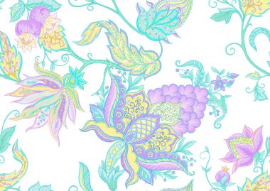 Fantezi çiçekleri geleneksel Jacobean nakışı