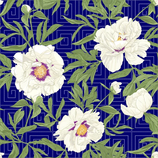 Peony flower. Seamless pattern, background. — Stock Vector