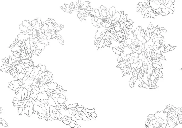 有花的牡丹树枝 — 图库矢量图片