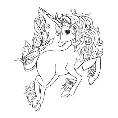 Tek boynuzlu at. Vektör çizim