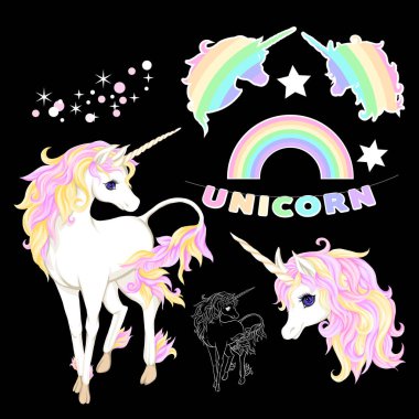 Tek boynuzlu at. Vektör çizim