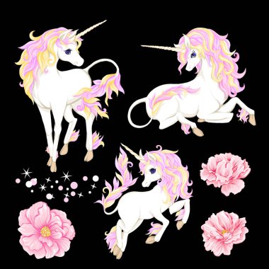 Tek boynuzlu at. Vektör çizim