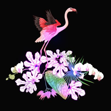 Tropikal bitkiler, palmiye yaprakları bir kompozisyon