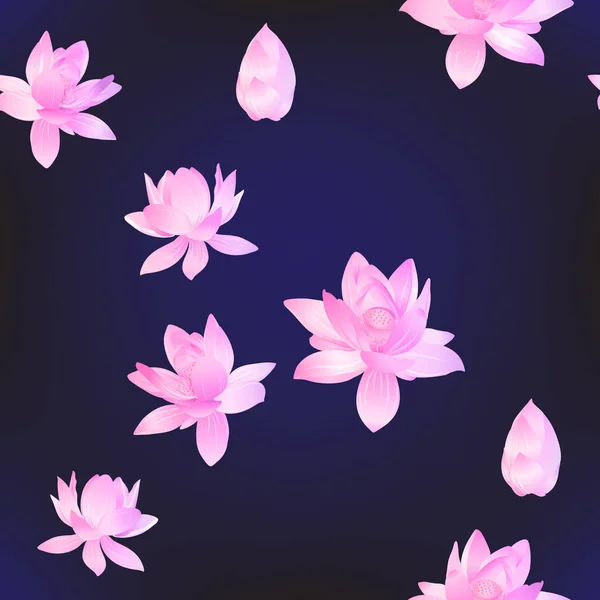 Flores de loto patrón sin costura. Ilustración vectorial . — Archivo Imágenes Vectoriales
