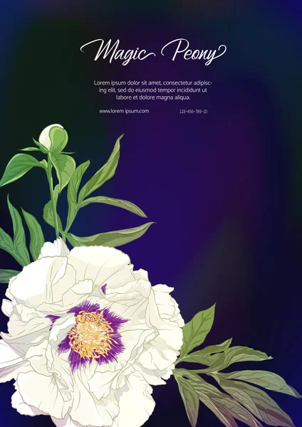 White Peony. Plantilla para invitación de boda , — Vector de stock