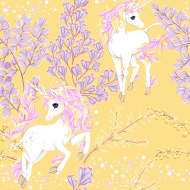 Dikişsiz desen, tek boynuzlu at ile arka plan