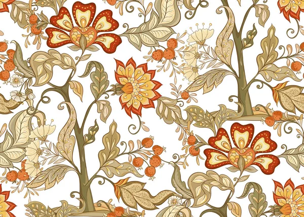 Фантазійний квітковий безшовний візерунок у стилі джакобської вишивки — стоковий вектор