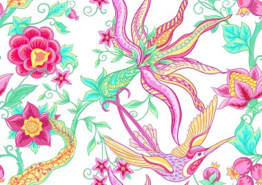 Fantezi çiçekleri, geleneksel Jacobean nakışı.