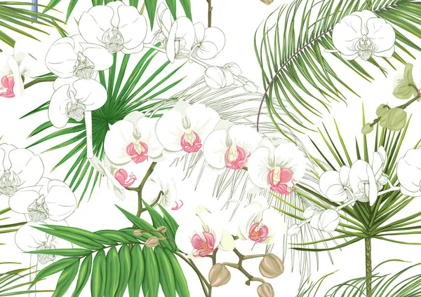 Plantas tropicales y flores Patrón inconsútil . — Archivo Imágenes Vectoriales