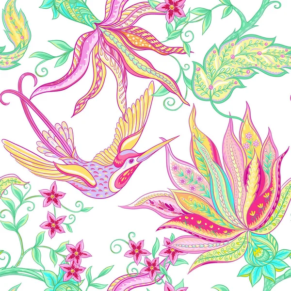 Flores de fantasía, bordado jacobeo tradicional — Vector de stock