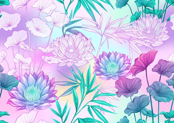 열 대 식물 과 꽃들. 바다없는 무늬 — 스톡 벡터