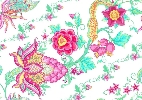 Flores de fantasía, bordado jacobeo tradicional — Vector de stock