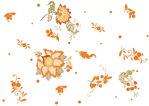 Fantaisie motif floral sans couture dans le style de broderie jacobean — Image vectorielle