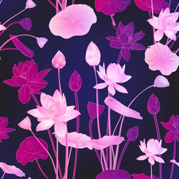 Lotus květiny bezproblémový vzor. Vektorová ilustrace. — Stockový vektor