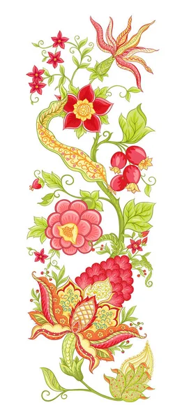 Fantasy flowers, traditional Jacobean embroidery — Stock Vector