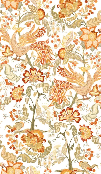 Фантазия цветочный бесшовный узор в стиле вышивки Jacobean — стоковый вектор