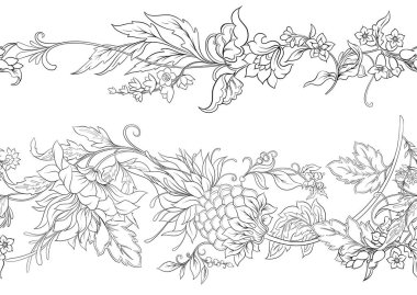 Fantezi çiçekleri retro, vintage, jacobean nakış tarzı