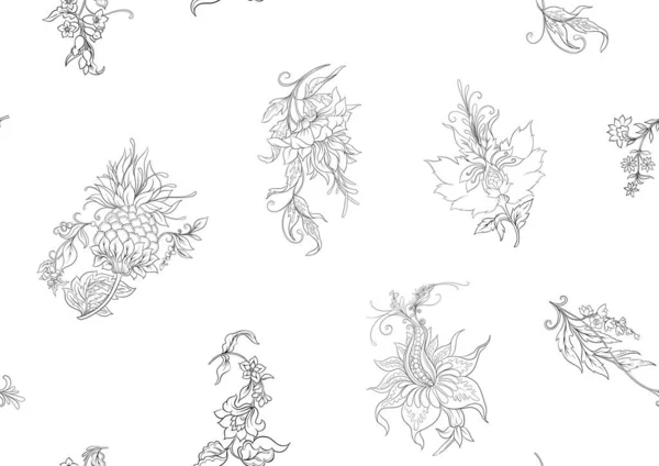 Fleurs fantastiques dans le style rétro, vintage, broderie jacobean — Image vectorielle