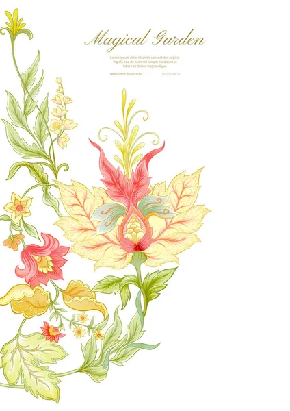 Fantasy flowers in retro, vintage, jacobean — Stock Vector
