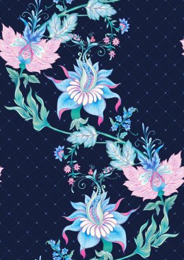 Fantezi çiçekleri retro, vintage, jacobean nakış tarzı