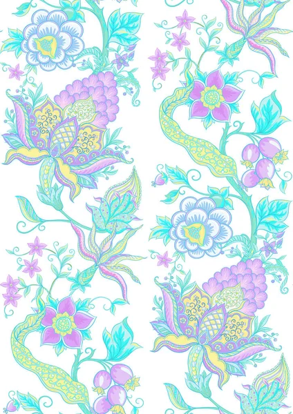 Flores de fantasía bordado jacobeo tradicional — Vector de stock