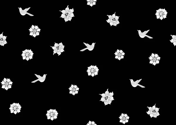 Blommig sömlös mönster, bakgrund med fågel — Stock vektor