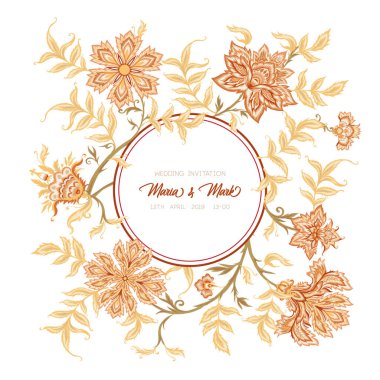 Kalamkari tarzında etnik model, fantezi çiçek deseni.