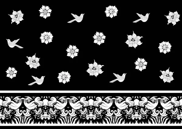 Květinový bezešvé vzor, pozadí s ptákem — Stockový vektor