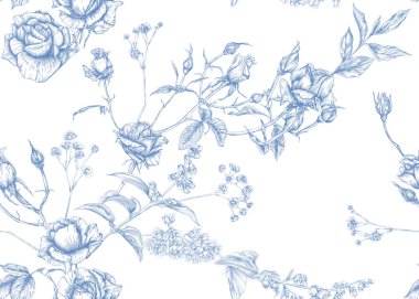  güller ve bahar çiçekleri. Grafik çizimi, 