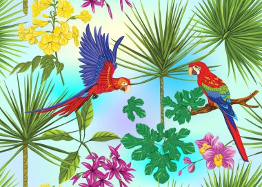 Dikişsiz desen, tropikal bitkiler ile arka plan