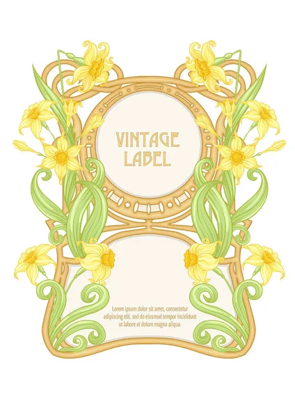 Narcisse. Étiquette, cadre décoratif, bord . — Image vectorielle