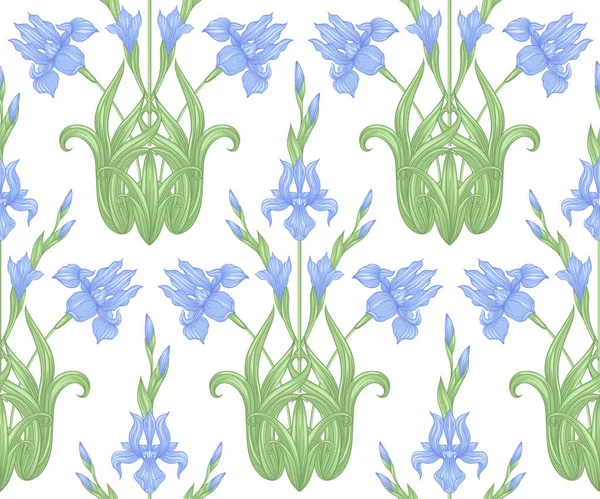 Irisblüte, Lilie. nahtloses Muster, — Stockvektor