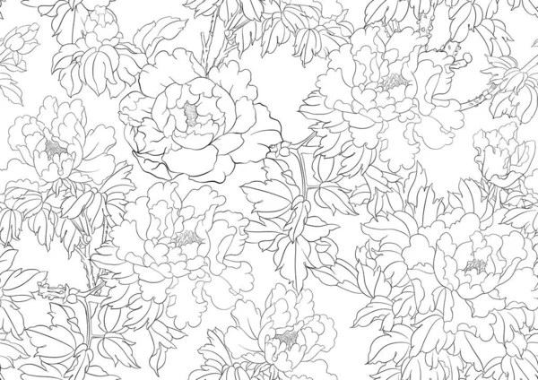 Branche de pivoine avec fleurs — Image vectorielle