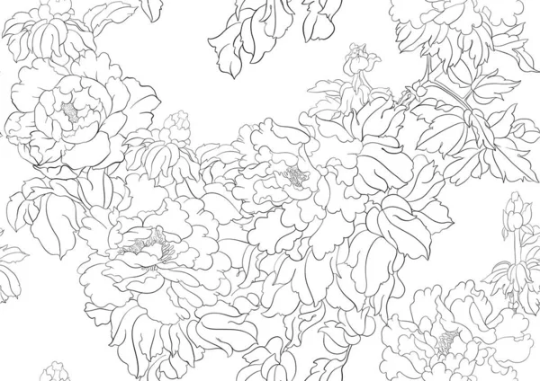 Rama de árbol peónico con flores — Vector de stock