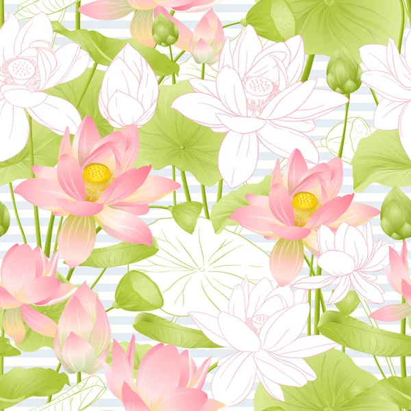 Lotusblumen nahtloses Muster. — Stockvektor