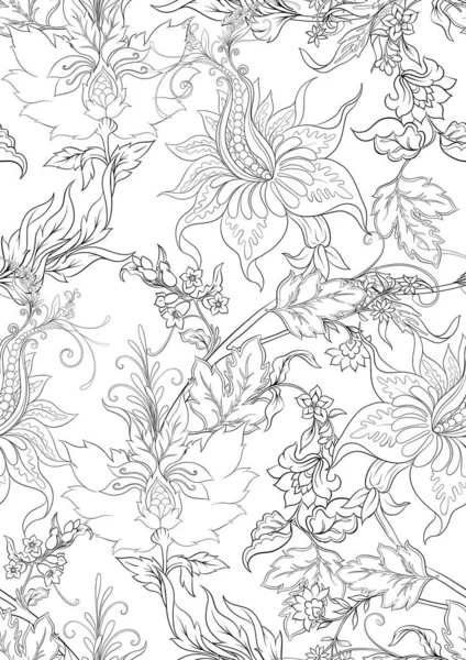 Fleurs fantastiques dans le style rétro, vintage, broderie jacobean — Image vectorielle