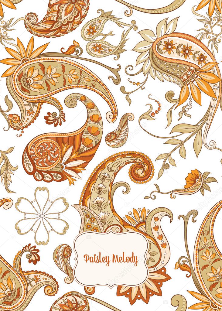 Pattern with traditional paisley. Floral vector
