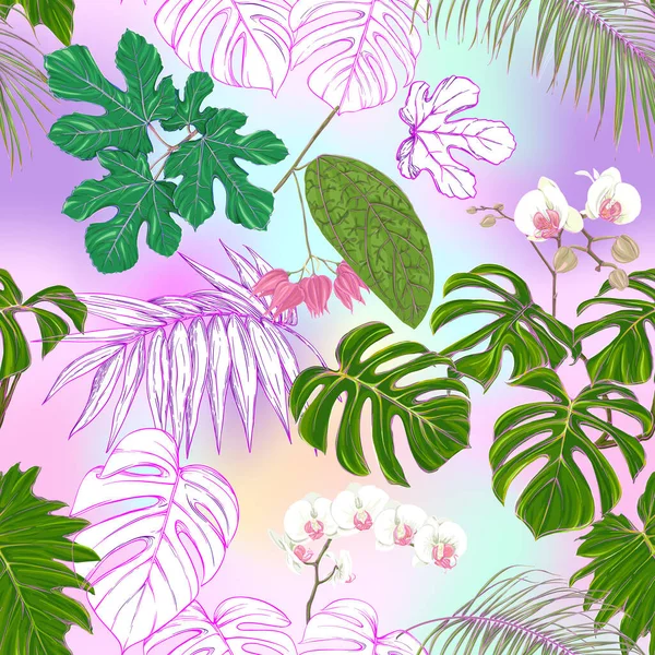 Bezszwowy wzór, tło. z roślinami tropikalnymi — Wektor stockowy