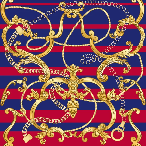Cadenas y cinturones de oro patrones sin costura para el diseño de la tela . — Archivo Imágenes Vectoriales