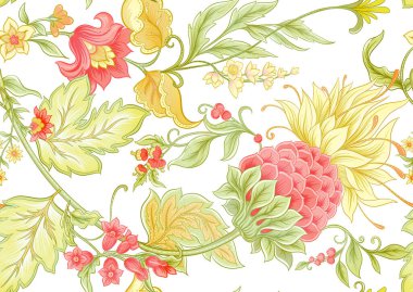 Fantezi çiçekleri retro, vintage, jacobean 