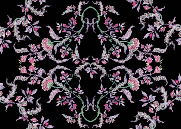 Fantasy floral seamless pattern in jacobean embroidery — ストックベクタ