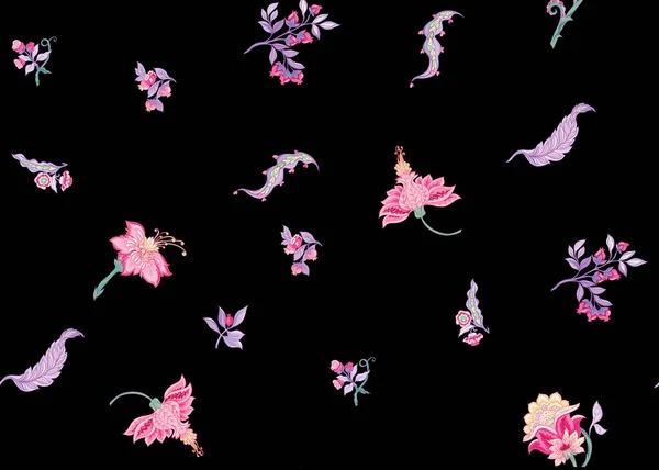 Elementos patrón con flores ornamentales estilizadas — Vector de stock