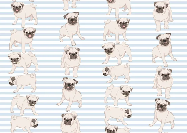 Patrón sin costuras con perros Pug — Archivo Imágenes Vectoriales